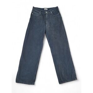 Zara High Rise Wide Leg Jeans Women's Size 8 Dark‎ Wash Distressed Denim EUC